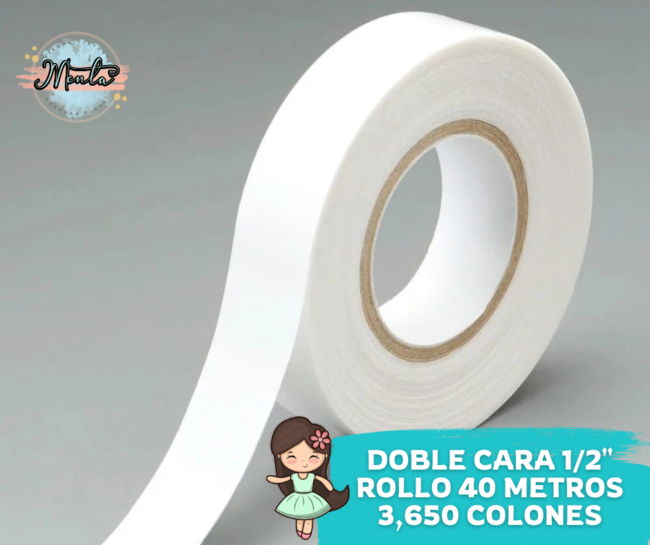 Cinta doble cara 1/2" ancho. Rollo 40 metros