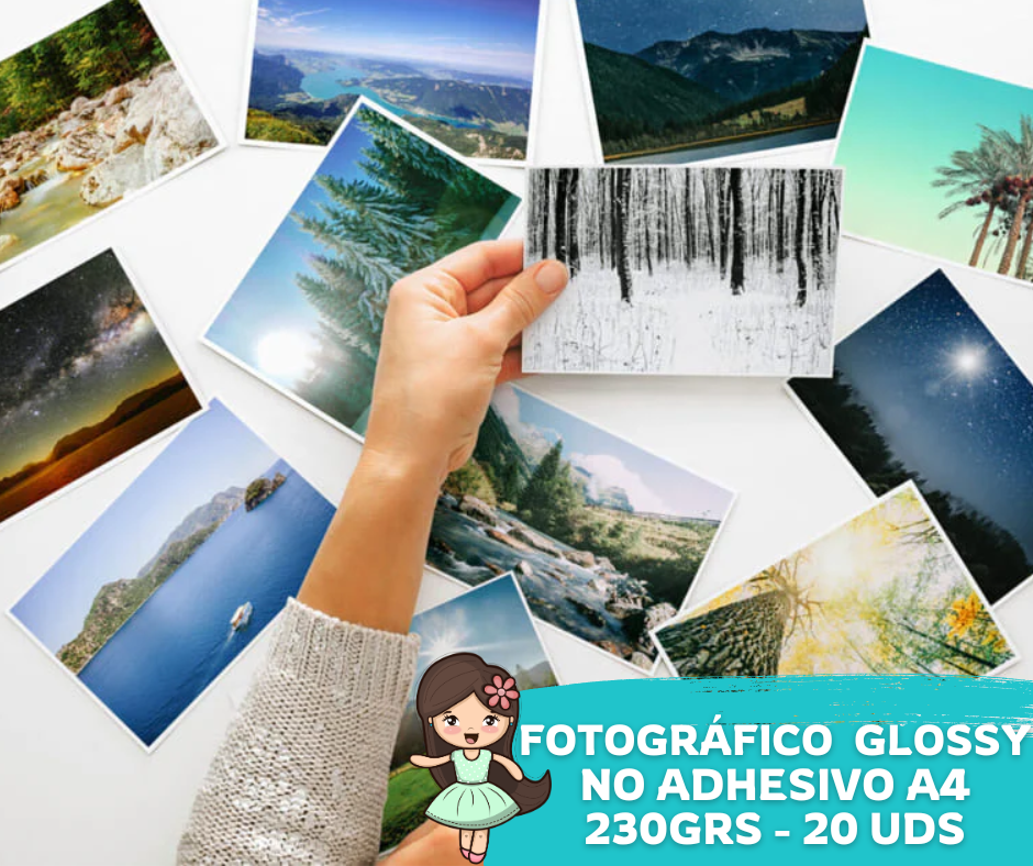 A4 Papel Fotográfico Brillante NO ADH. 230grs 20Uds