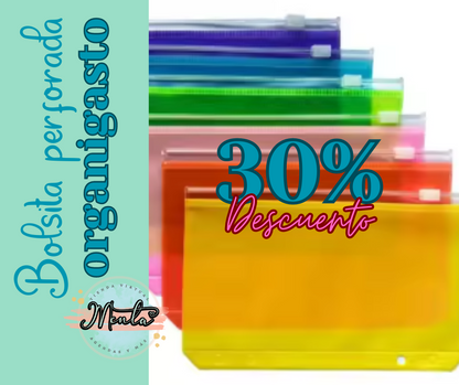 02003 - Bolsita con cierre y 6 huequitos COLORES (Tamaño A6)