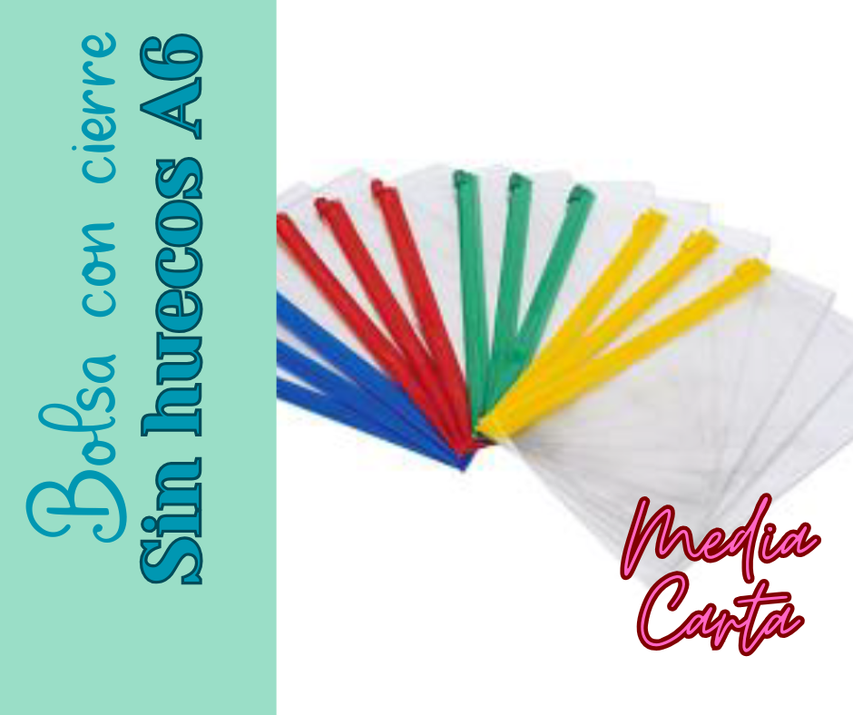 02002 - Bolsita con cierre de colores SIN HUECOS (Tamaño A6)