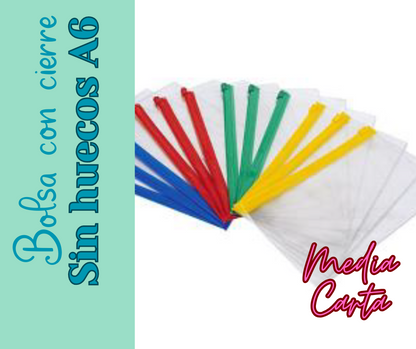 02002 - Bolsita con cierre de colores SIN HUECOS (Tamaño A6)
