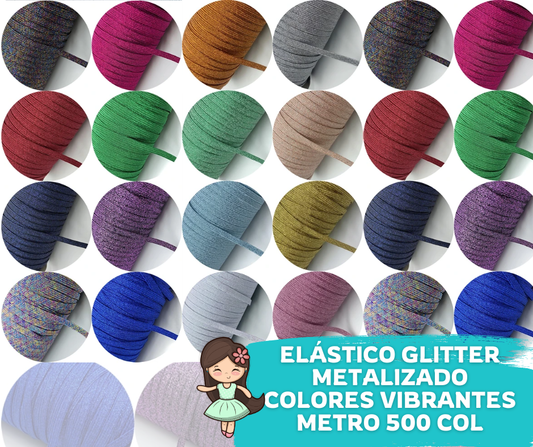Elástico Plano Glitter Metalizado 6mm (Metro)
