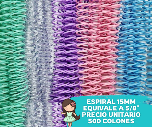 Espiral Plástica Paso 2:1 tamaño 15mm (unidad)
